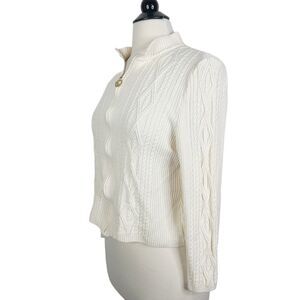 St. John Collection Size 6 Off White Ivory Ribbed Knit Zip Front Jacket Sweater